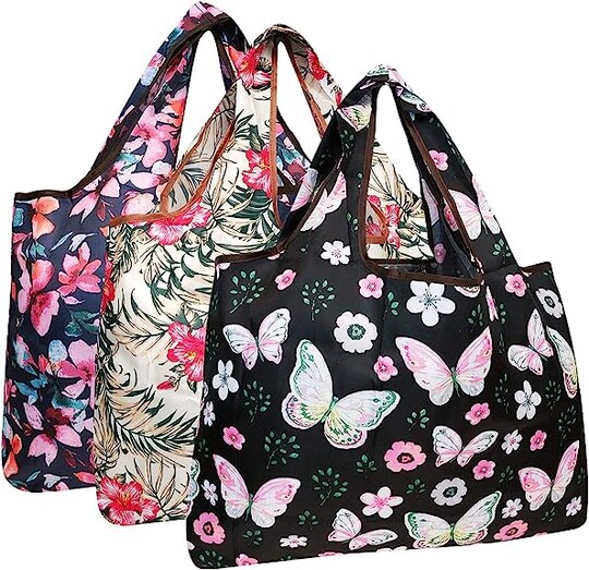 Wrapables Large Foldable Tote Nylon Reusable Grocery Bag, 3 Pack